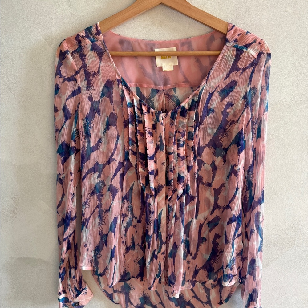 Maeve - Pink and Blue Abstract Silk Blouse